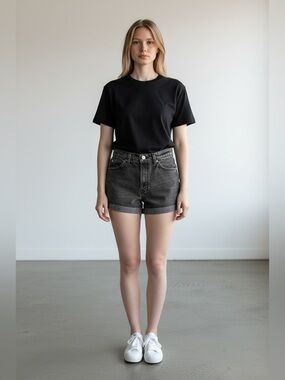 Levi Black Denim High Rise Shorts